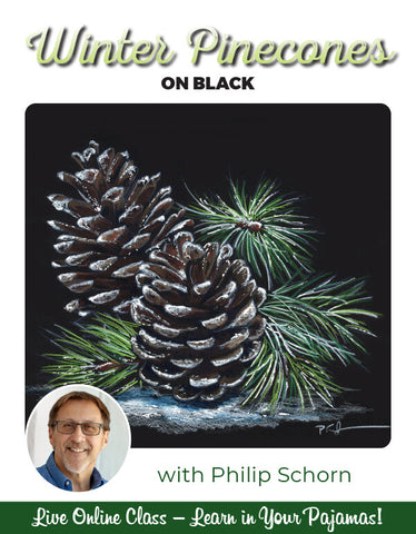 Winter Pinecones on Black - Pajama Class with Phil Schorn