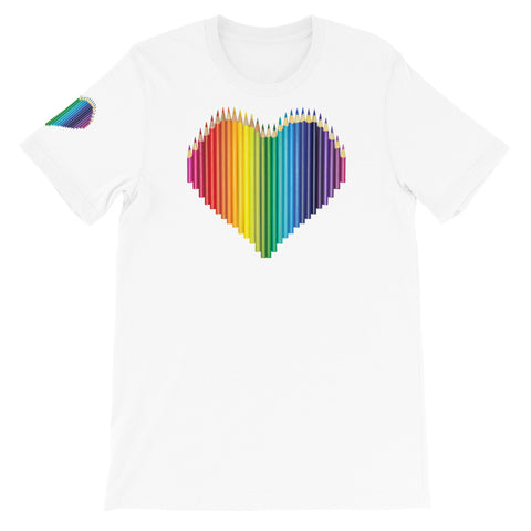 Rainbow Colored Pencil Heart Short-Sleeve Unisex T-Shirt